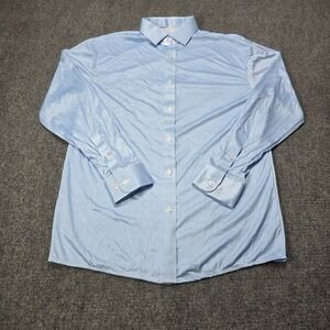 Collars & Co Mens Large Light Blue Gingham Dress Collar Polo Shirt 100 Polyester